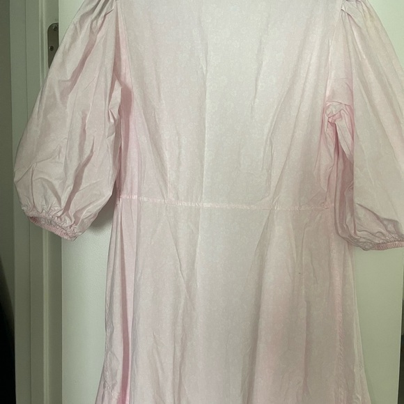 GANNI Wrap Midi Pastel Pink Poplin Floral Cherry Blossom Puff Sleeve Dress - Picture 8 of 8